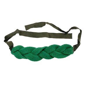 Vintage Anthropologie Green Knit Braided Tie Closure Hair Accessory Headband Y2K